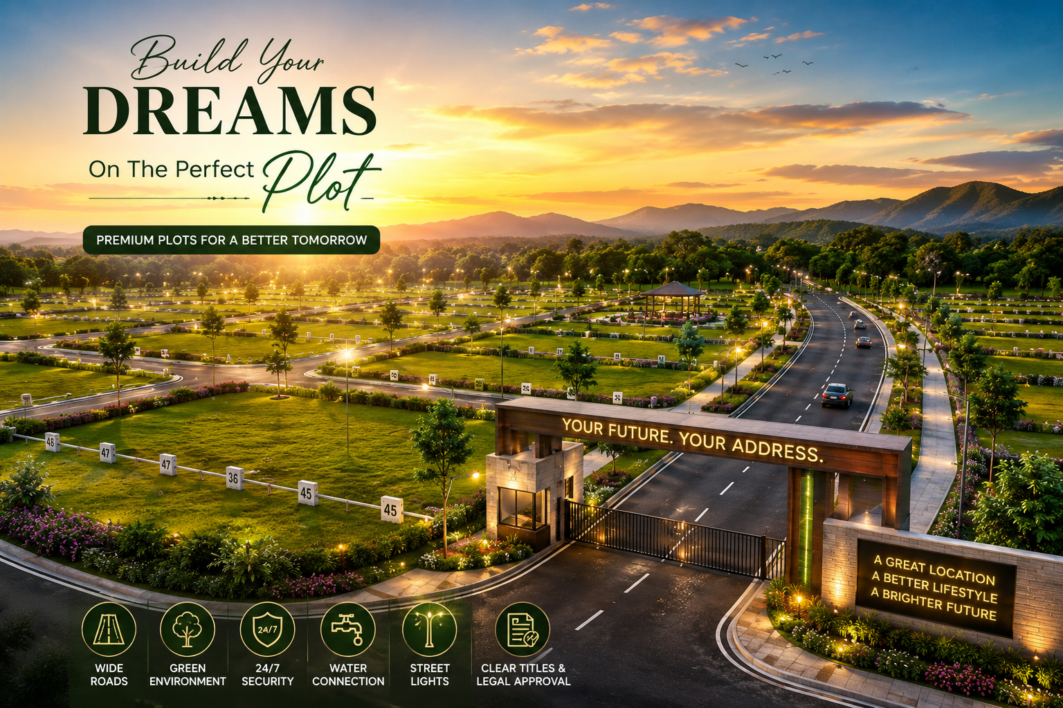 Sunset aerial view of numbered residential plots Navalur Thazhambur